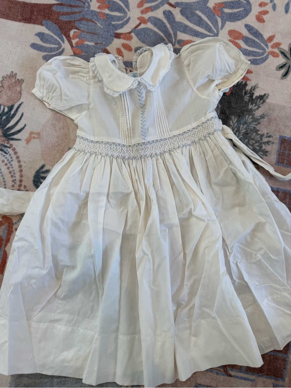 Classic Smocked White Kids Dress with Peter Pan Collar